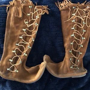 Leather lace up moccasin boots